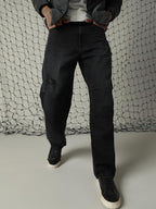 Hubberholme Men Washed Cotton Loose Fit Mid- Rise Jeans 3 Black