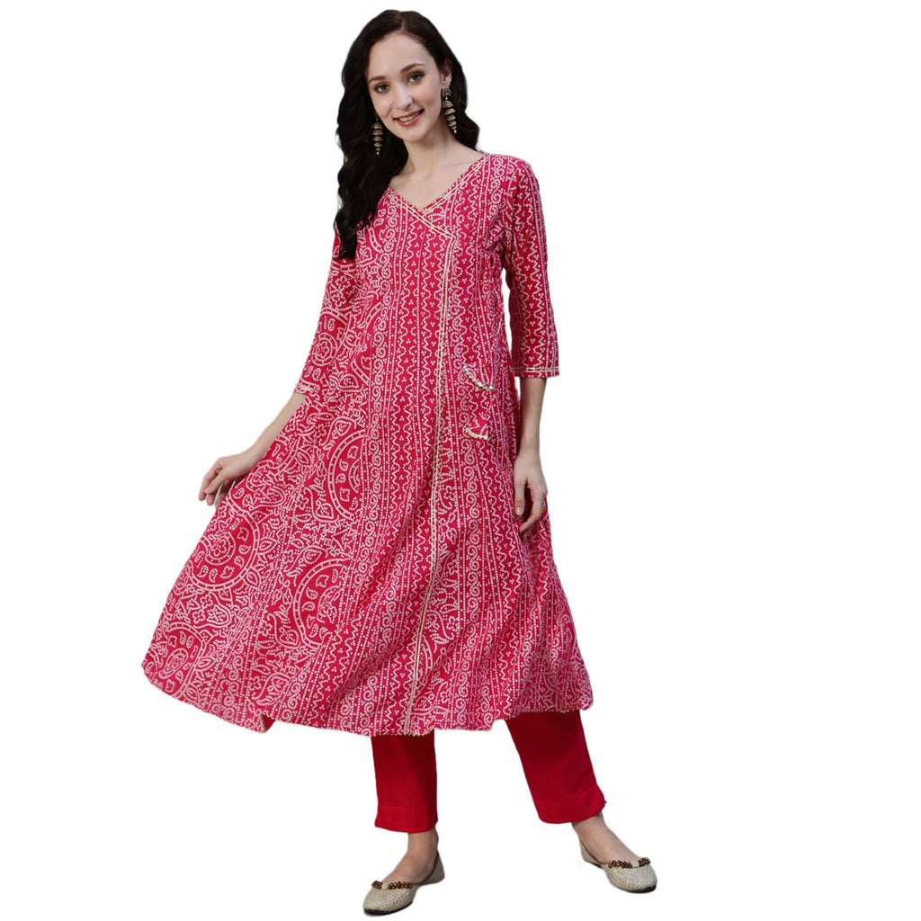 Ishin Women'S Pink Embroidered Anarkali Kurta Set With Trouser
