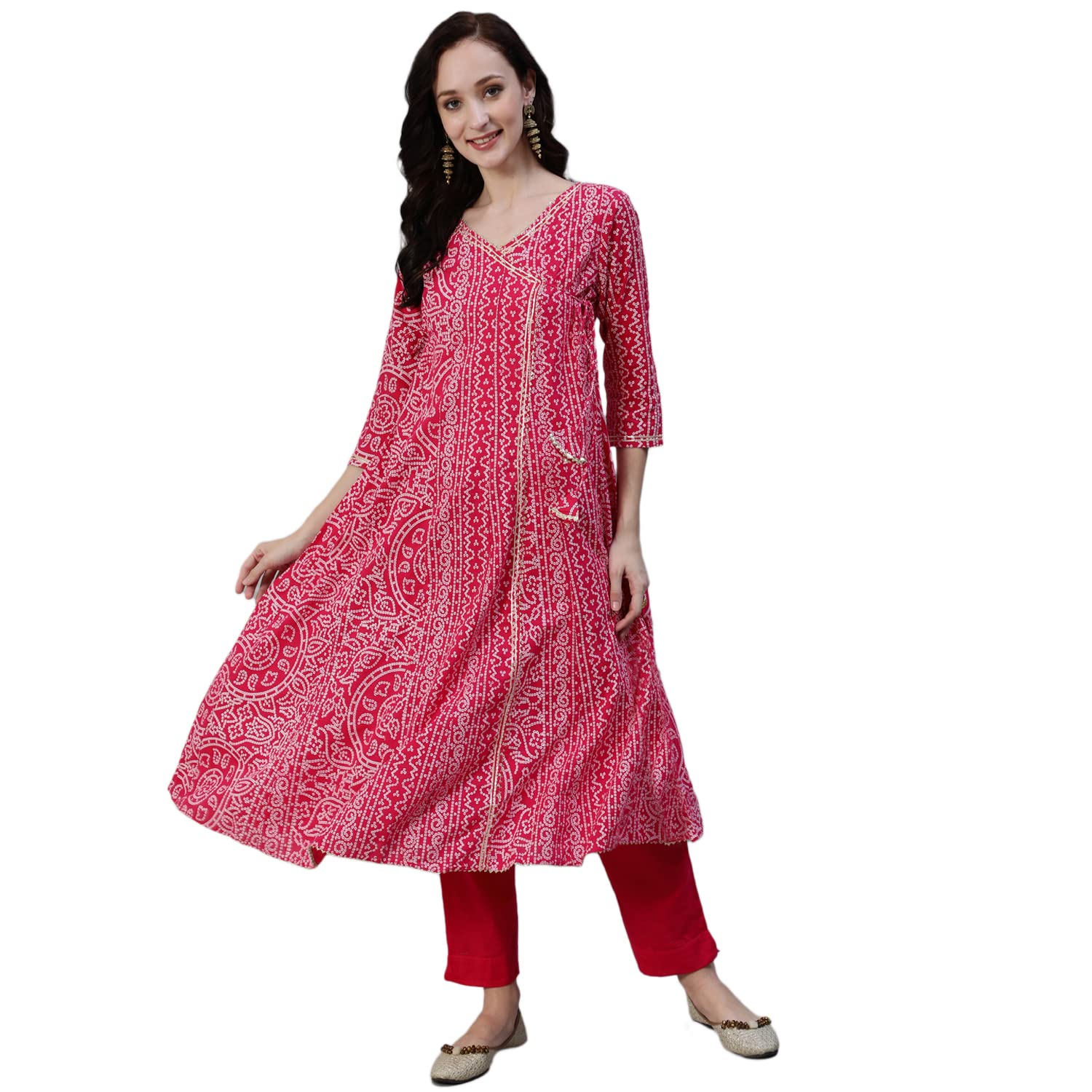 Ishin Women'S Pink Embroidered Anarkali Kurta Set With Trouser
