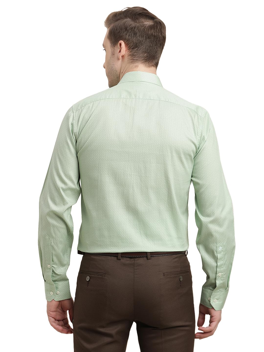 Turtle Men 100% Cotton Regular Fit Light Green Printed Full Sleeve Formal Shirt
