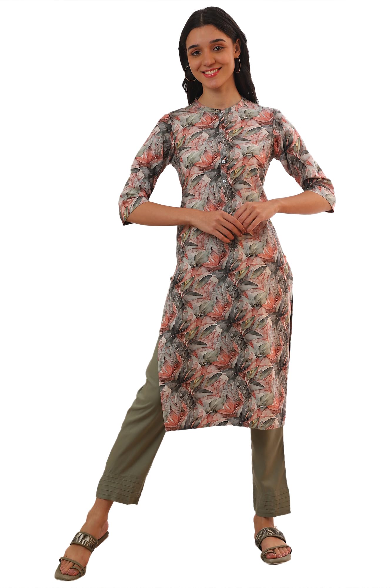 Aurelia WomenS Green Printed Pure Cotton Straight Kurta (Size: Xl)-A15697-508948