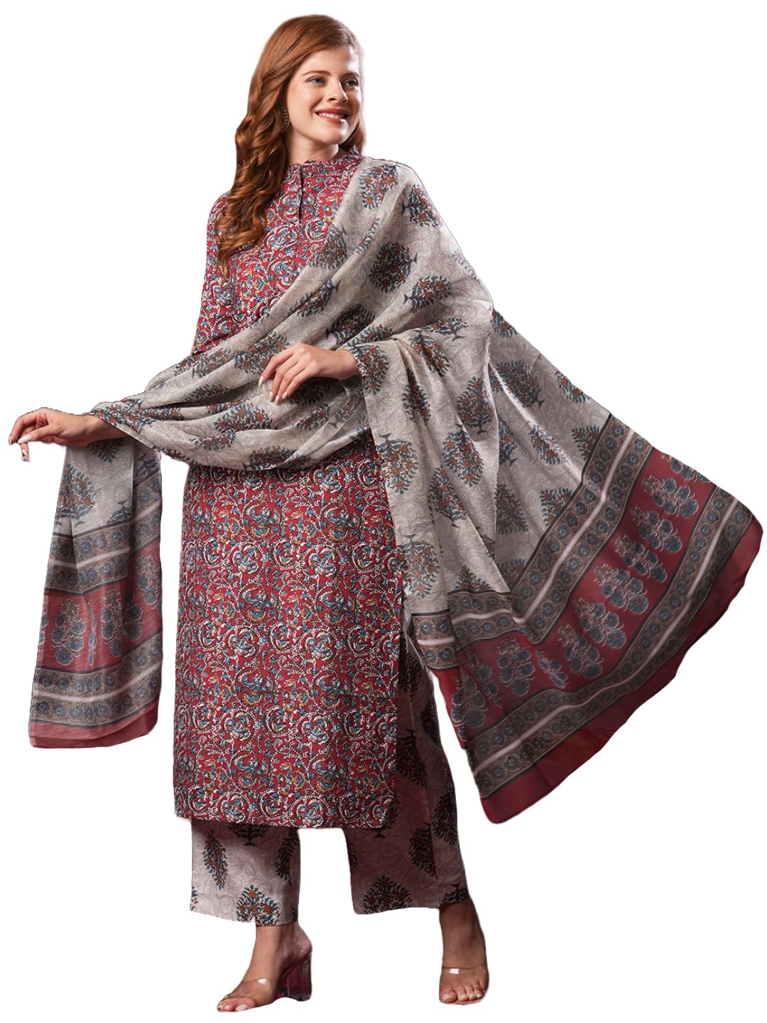 ANNI DESIGNER Womens Rayon Blend Printed Straight Kurta Plazzo with Printed Dupatta (Aabina Maroon-VKS01_XXL_Maroon_XX-Large)