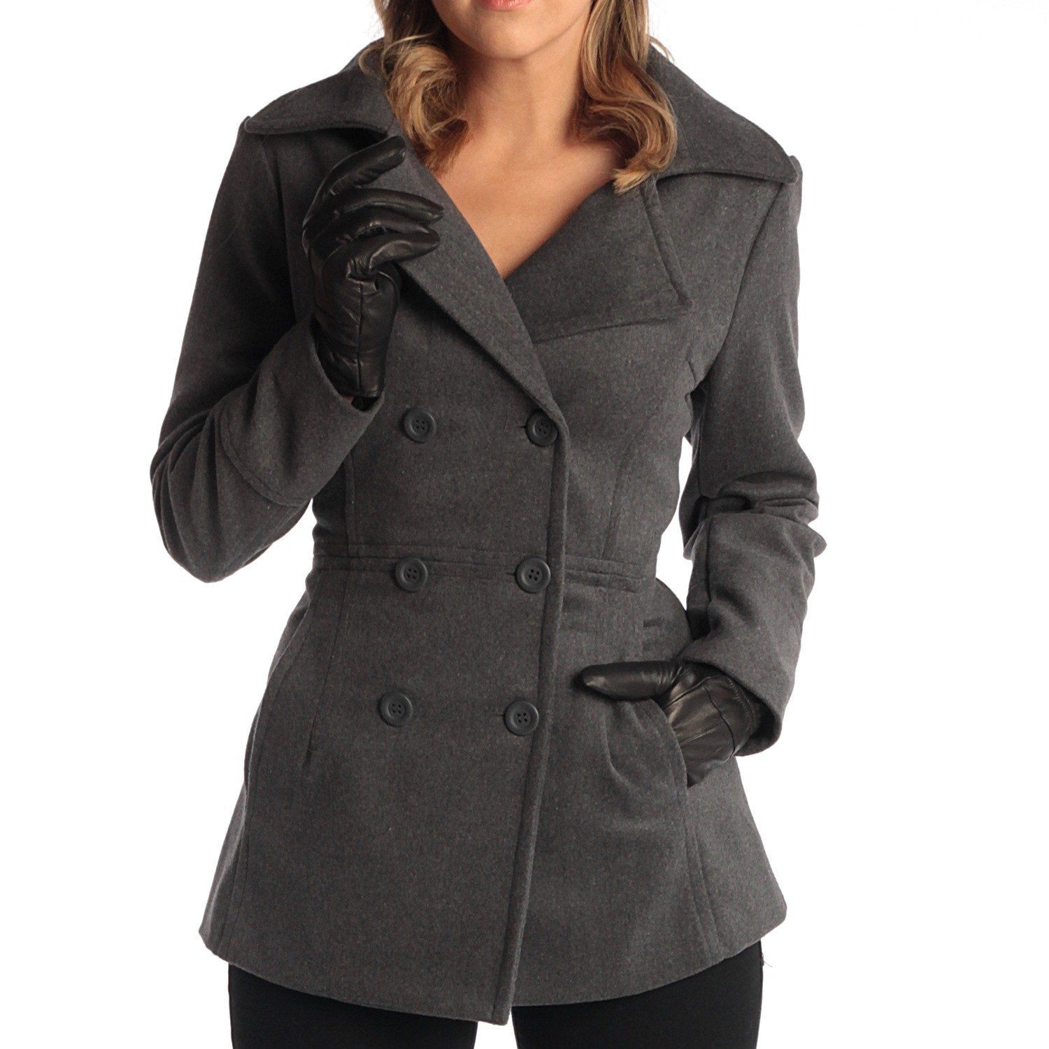 Alpine Swiss Emma Women's Wool Peacoat - Double-Breasted 3/4 Length Overcoat, Stylish & Warm Blazer for Fall & Winter Gray XL