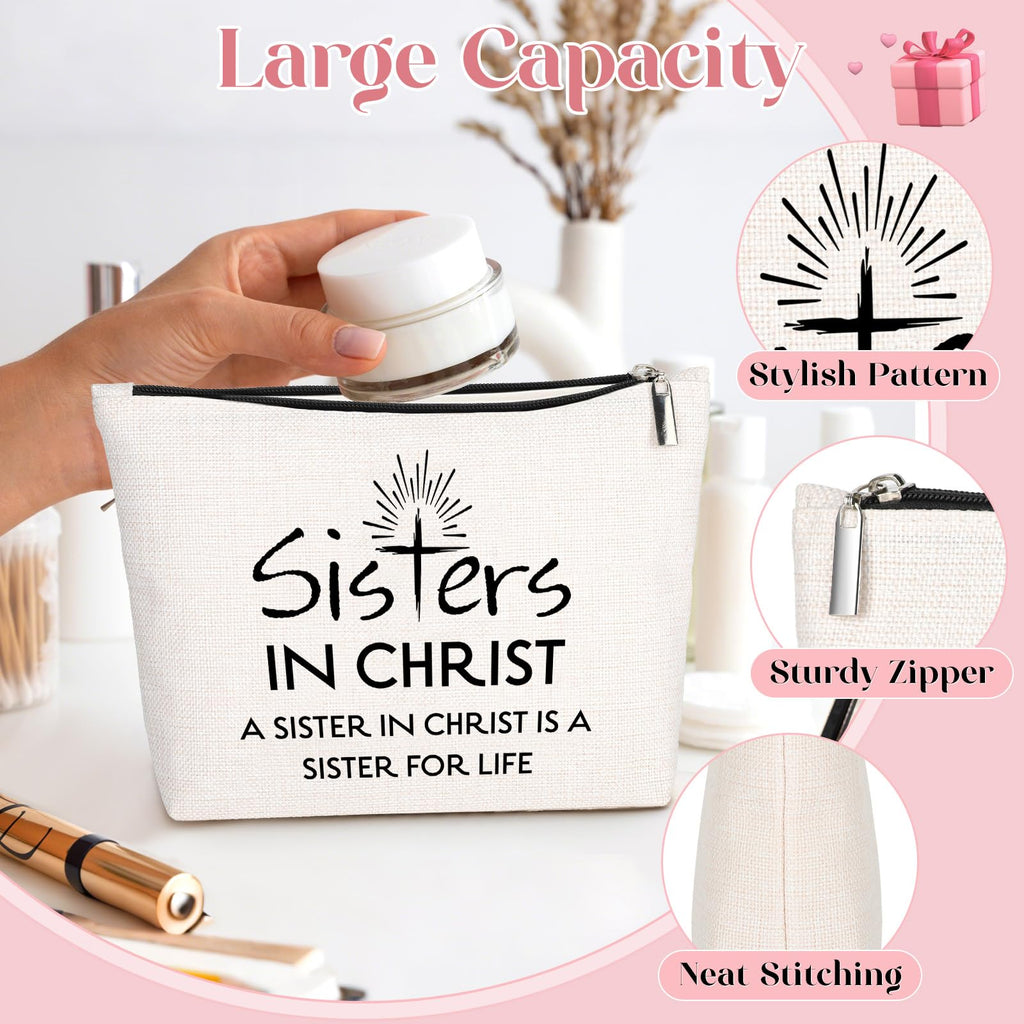 Christian Makeup Bag , Christian Gifts for Women Faith Religious Gifts for Sister in Christ, Best Friendship Birthday Gift for F