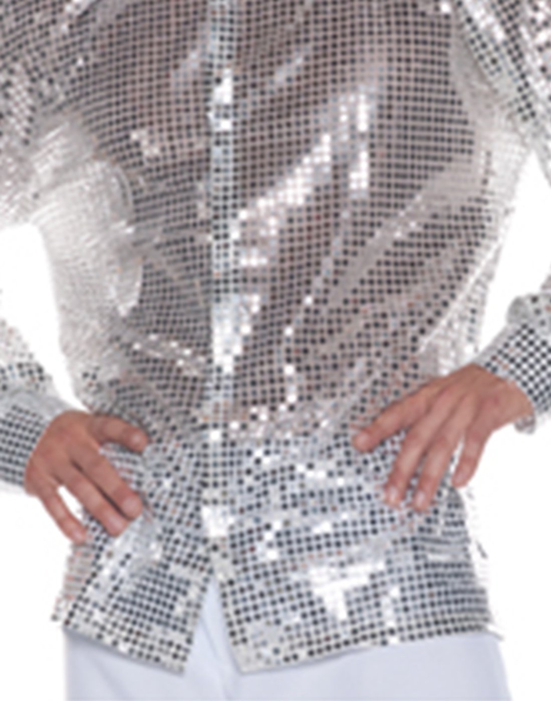 Silver Sequin Shirt Disco Stylin' 1970's Men's Button Up Long Sleeve Shirt