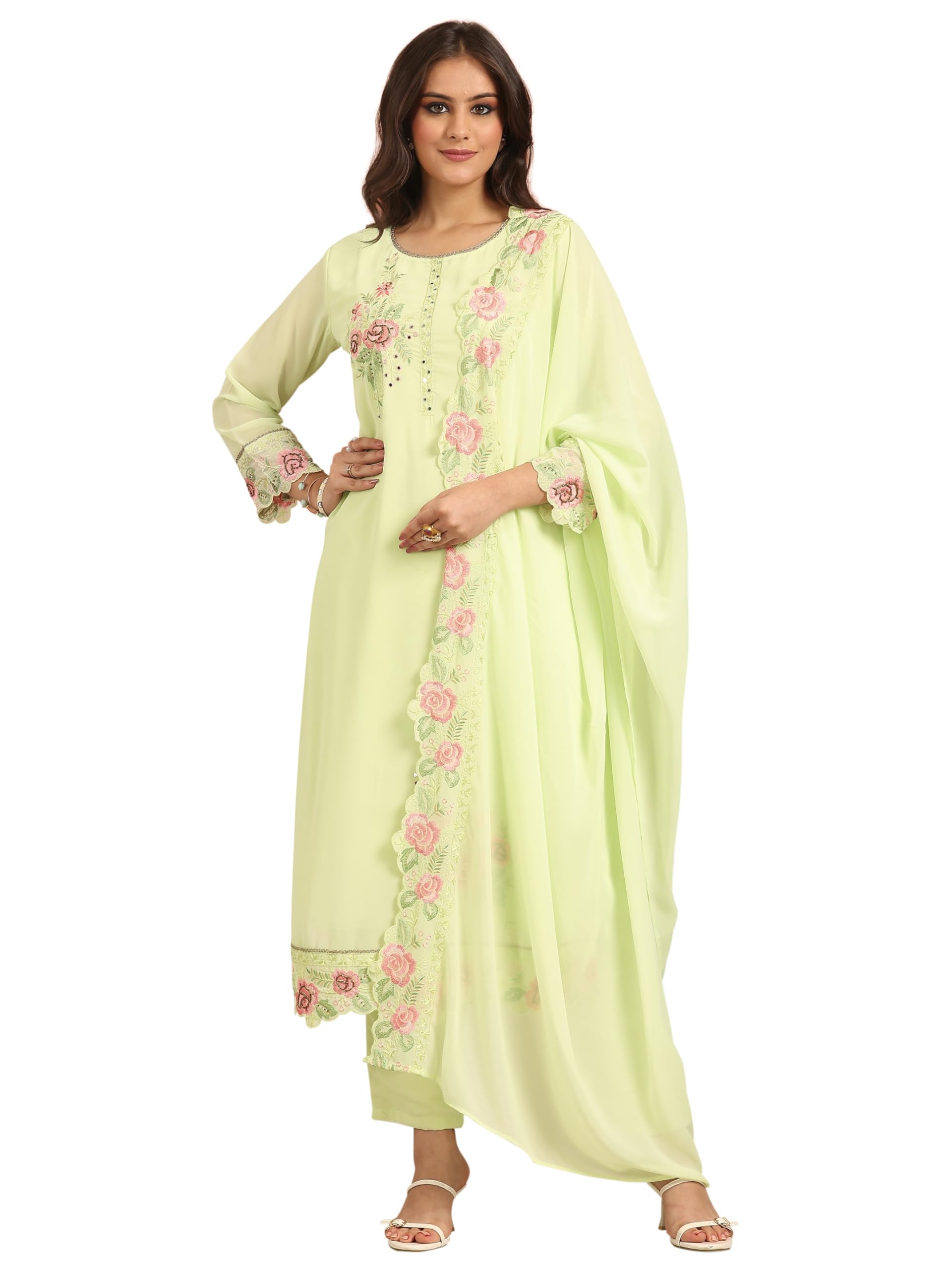 Libas Embroidered Georgette Straight Kurta With Trousers And Dupatta-51254Xxl