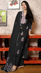 ANNI DESIGNER Womens Rayon Viscose Floral Straight Kurta with Pant & Dupatta (Belagavi Mustard_Black_X-Large)