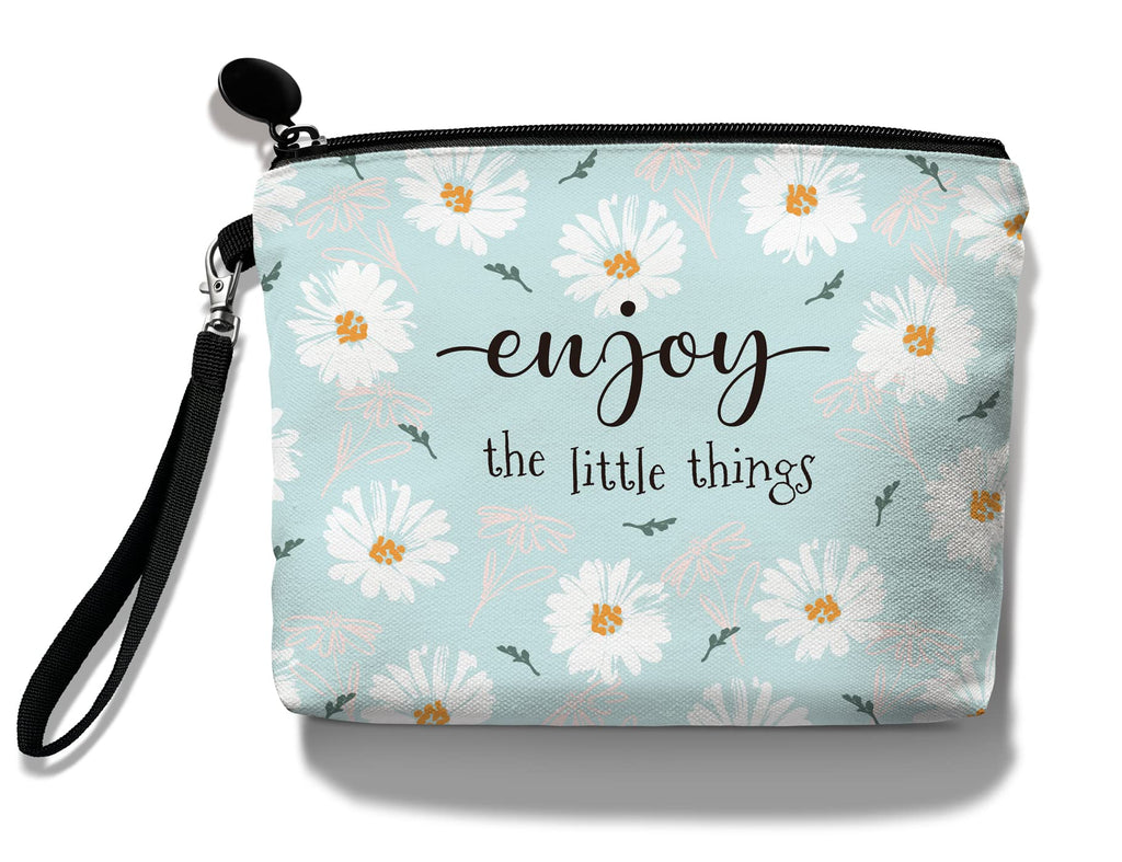 Hglian Daisy Flower Travel Makeup Bag Inspirational Cosmetic Toiletry Organizer Cute Zipper Pouch Wristlet for Purse Birthday Gi