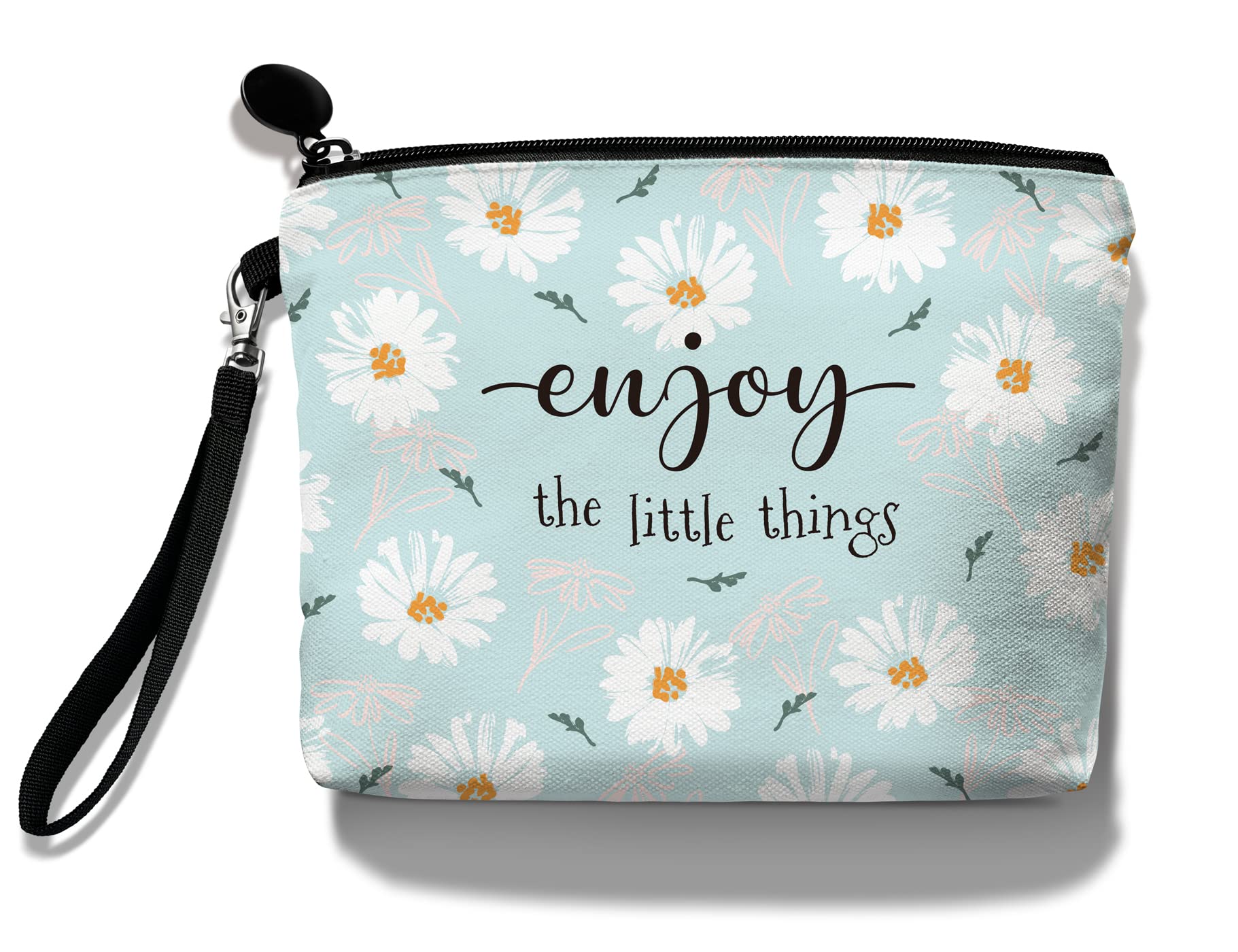 Hglian Daisy Flower Travel Makeup Bag Inspirational Cosmetic Toiletry Organizer Cute Zipper Pouch Wristlet for Purse Birthday Gi