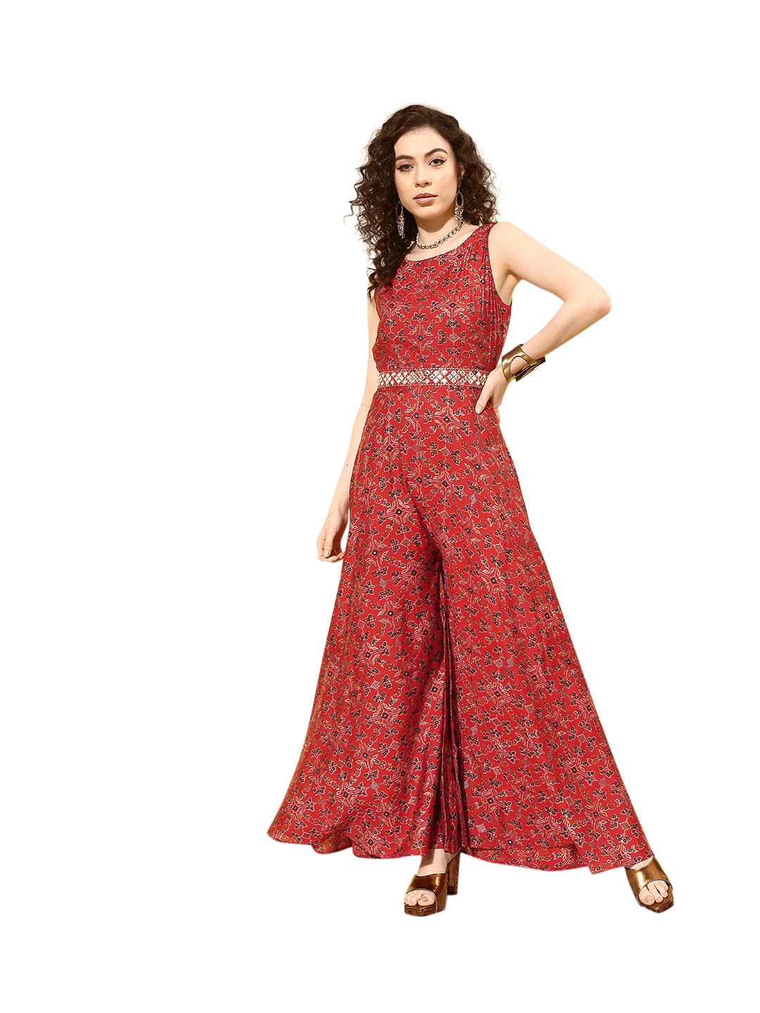 Libas Women Printed Silk Blend Jumpsuit With Belt