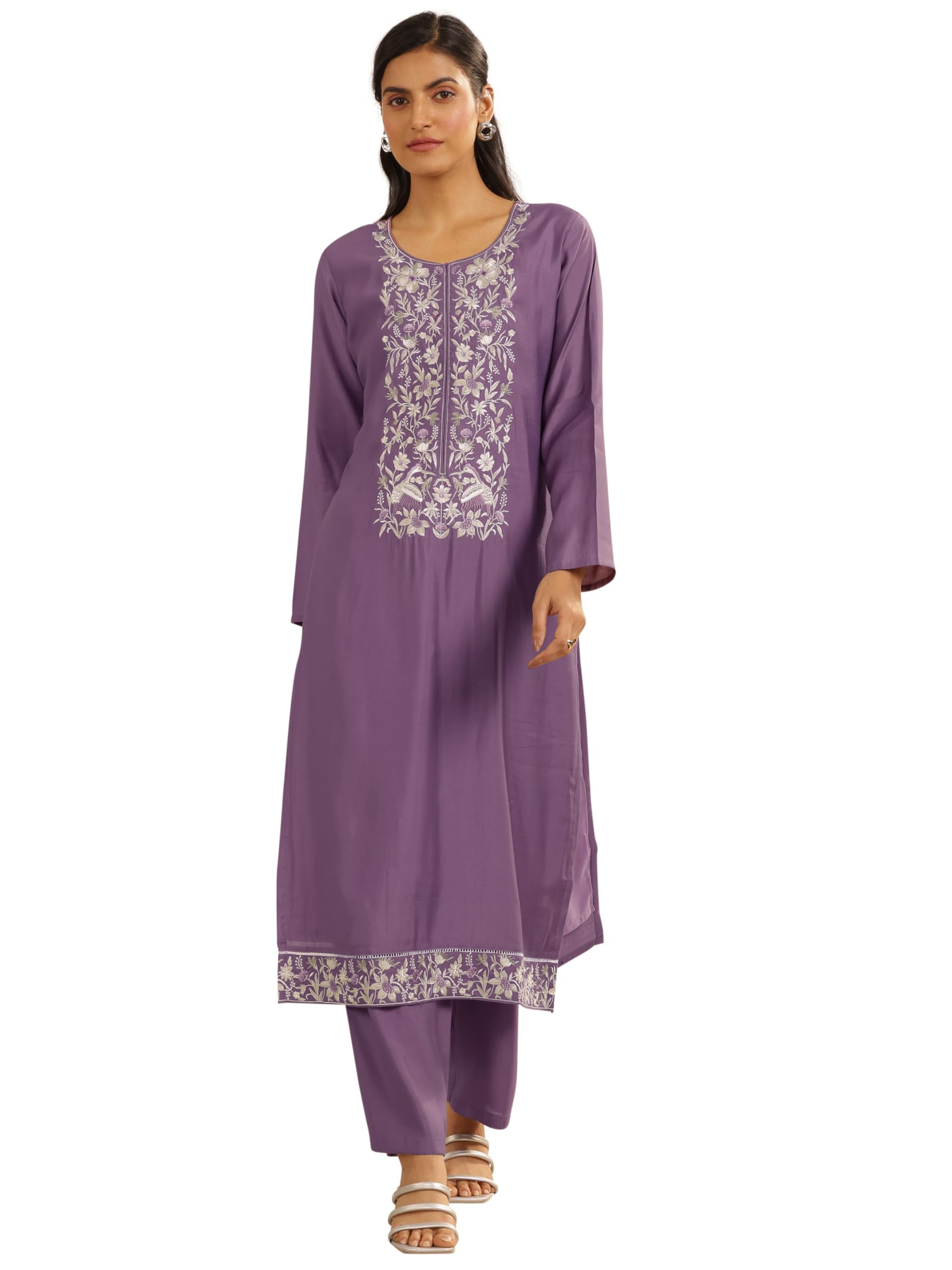 Gerua by Libas Embroidered Silk Blend Straight Kurta With Trousers