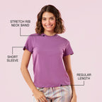 Enamor Womens Solid Relaxed Fit T-Shirt (E311_Chinese Violet