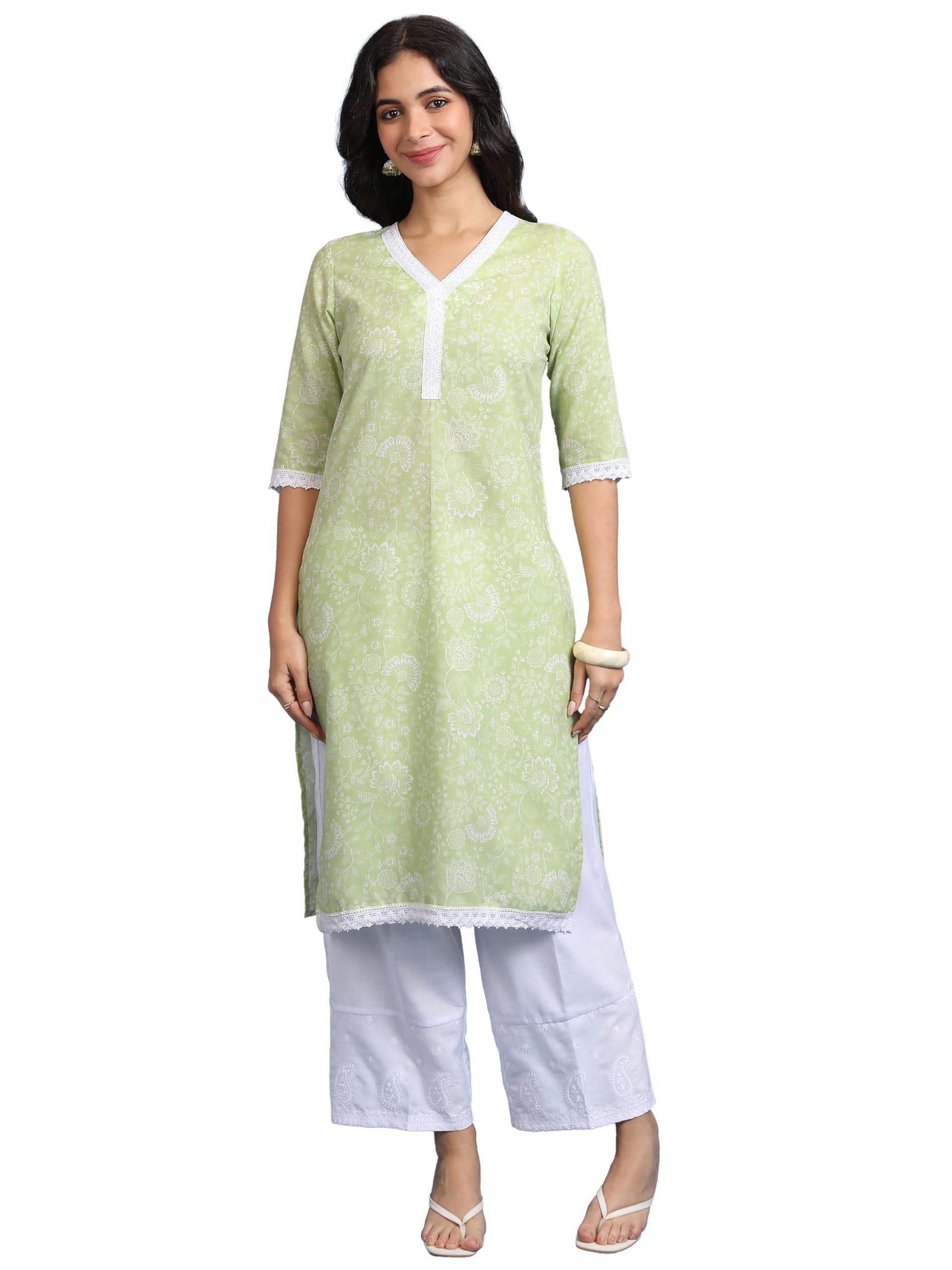 Ketch WomenS Cotton Blend Regular Fit Kurta (Khku000502_Pista Green
