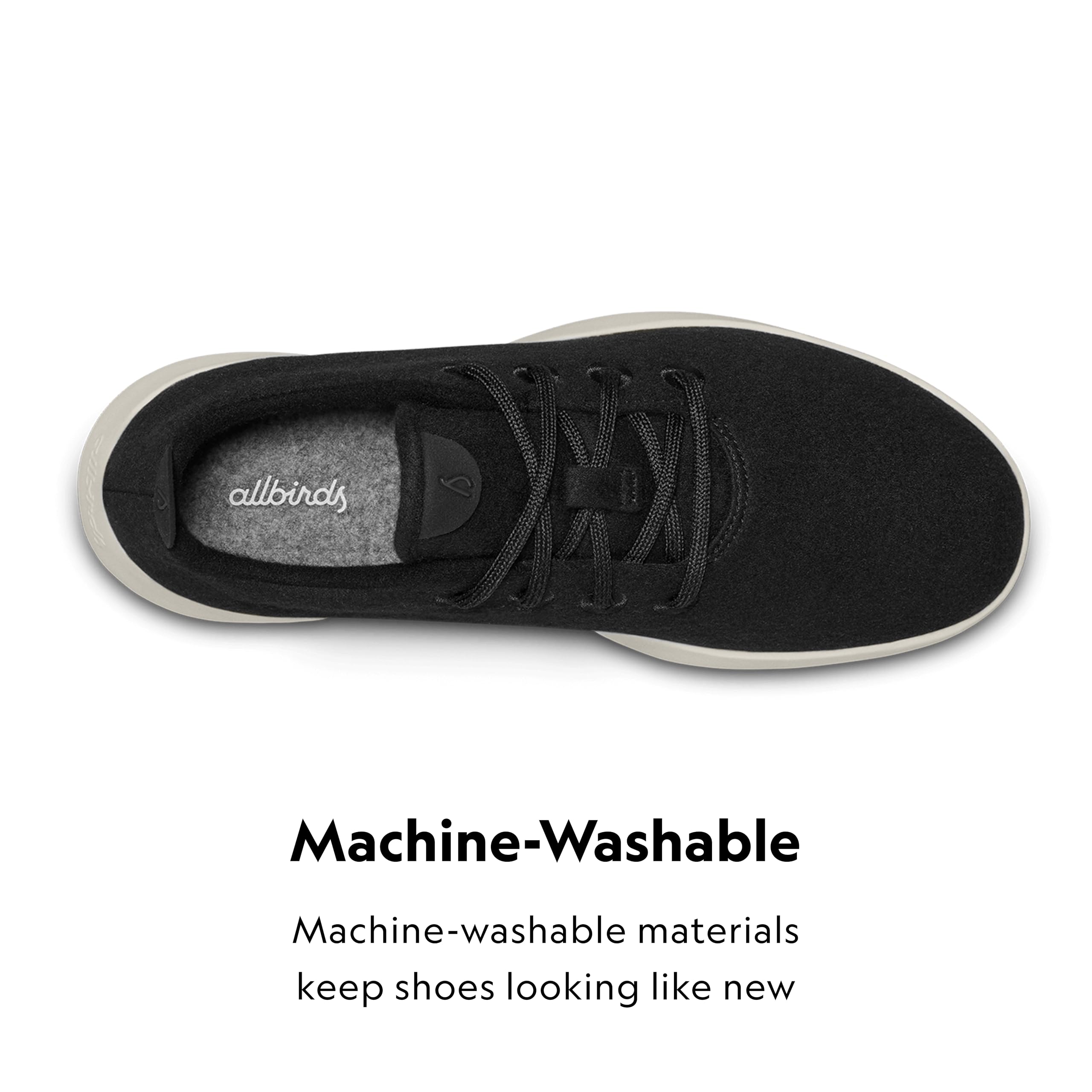 Allbirds Mens Wool Runners Everyday Sneakers, Machine Washable Shoe Made with Natural Materials - True Black (Cream Sole) - 9 Me