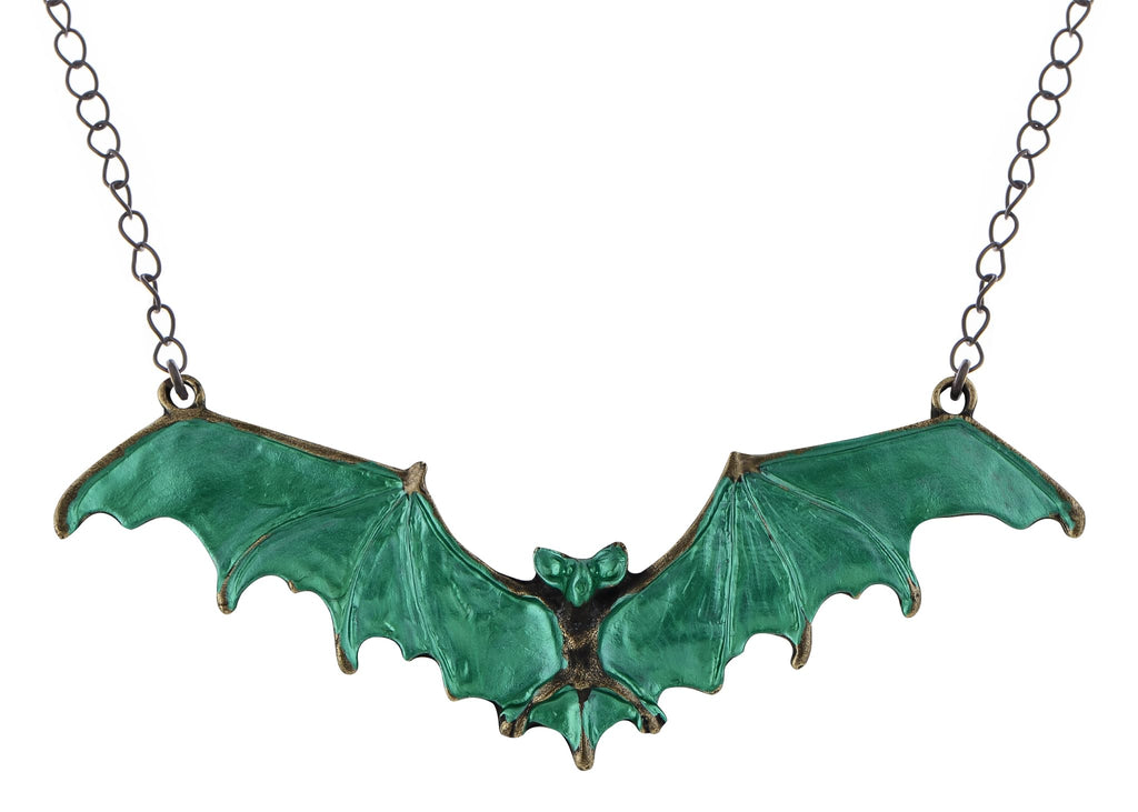 Alilang Gothic Bat Necklace Choker Flying Bat Pendant Necklace Halloween for Women, Green