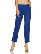 Digital Shopee Cotton Flex Ankle Length Trouser Pants For Women Royal Blue