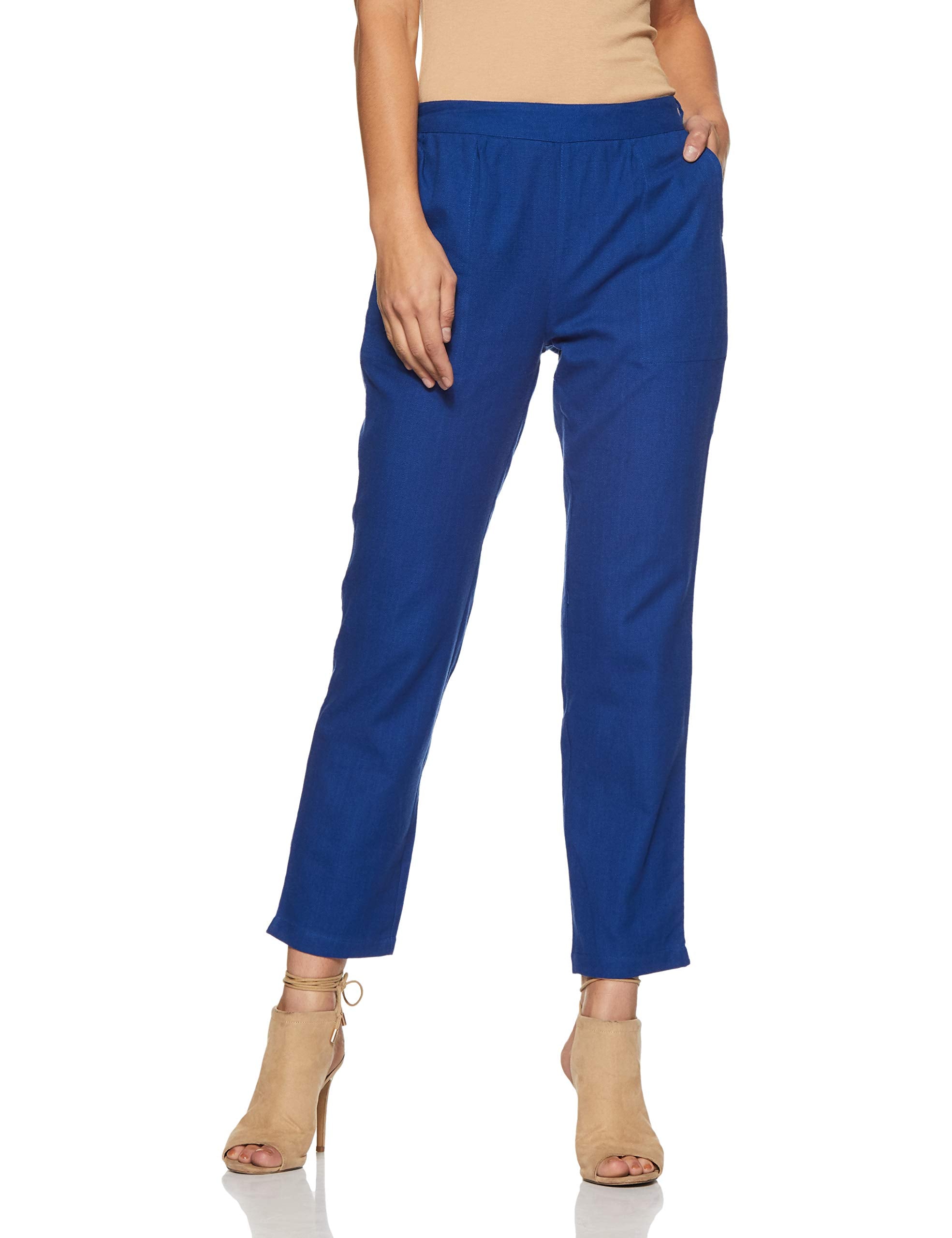 Digital Shopee Cotton Flex Ankle Length Trouser Pants For Women Royal Blue