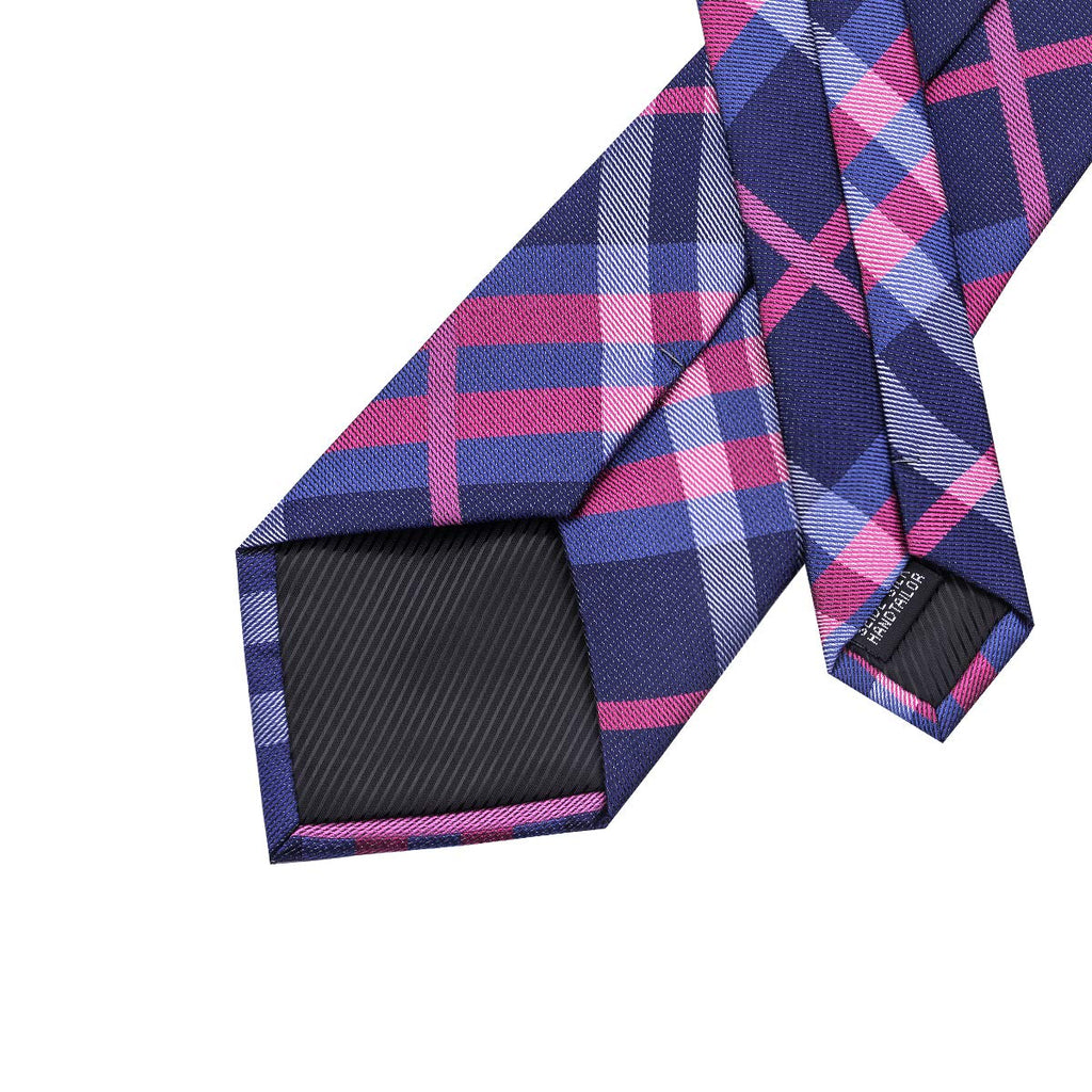 Dubulle Mens Plaid Pink and Blue Neckties Hankerchief Set Woven Silk Ties for Men Wedding