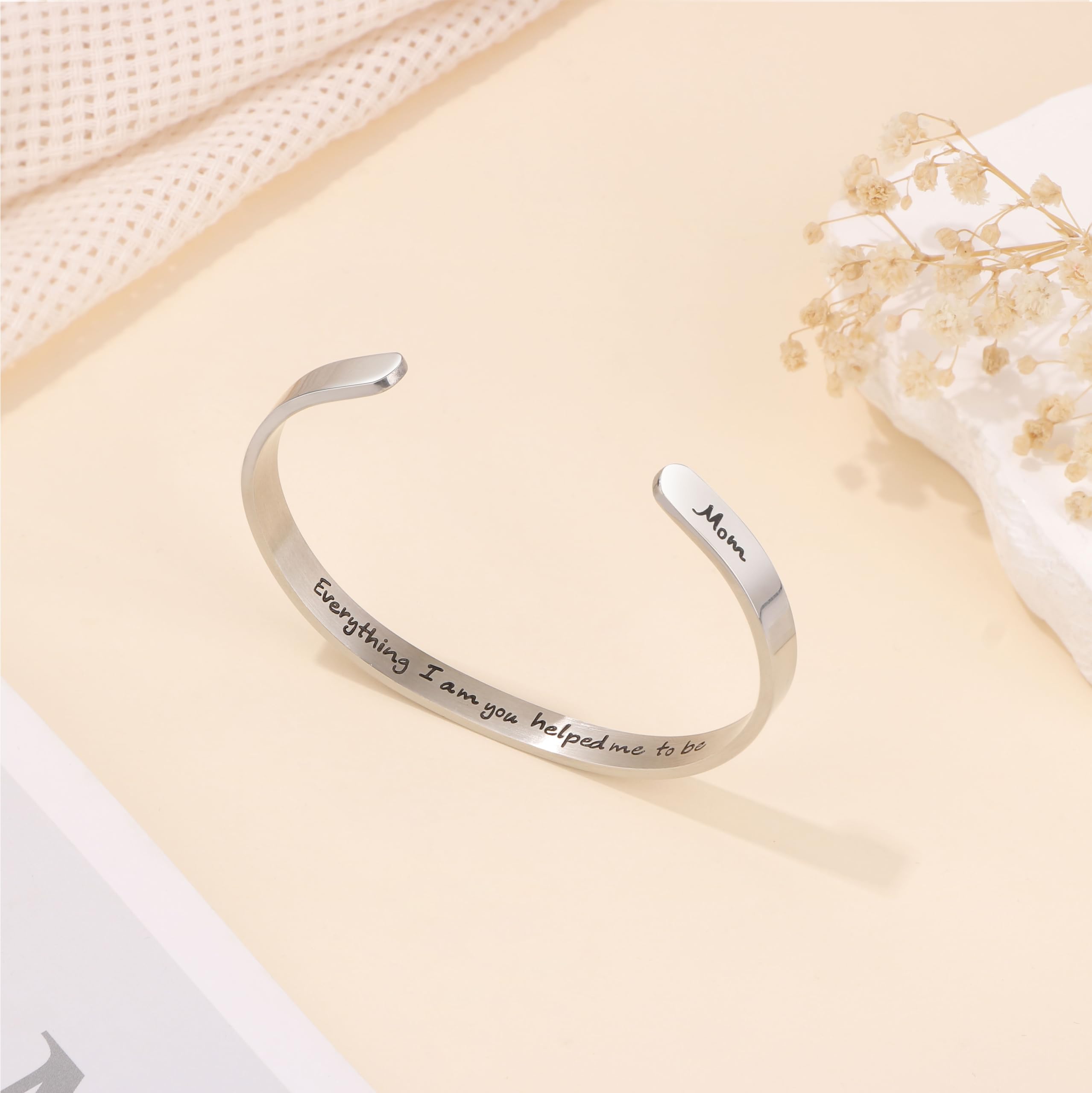 JoycuFF gifts for Mom Mama Mum Mommy Mothers Day Bracelet Mother Daughter Jewelry Everything I am You helped Me to Thanks Mom