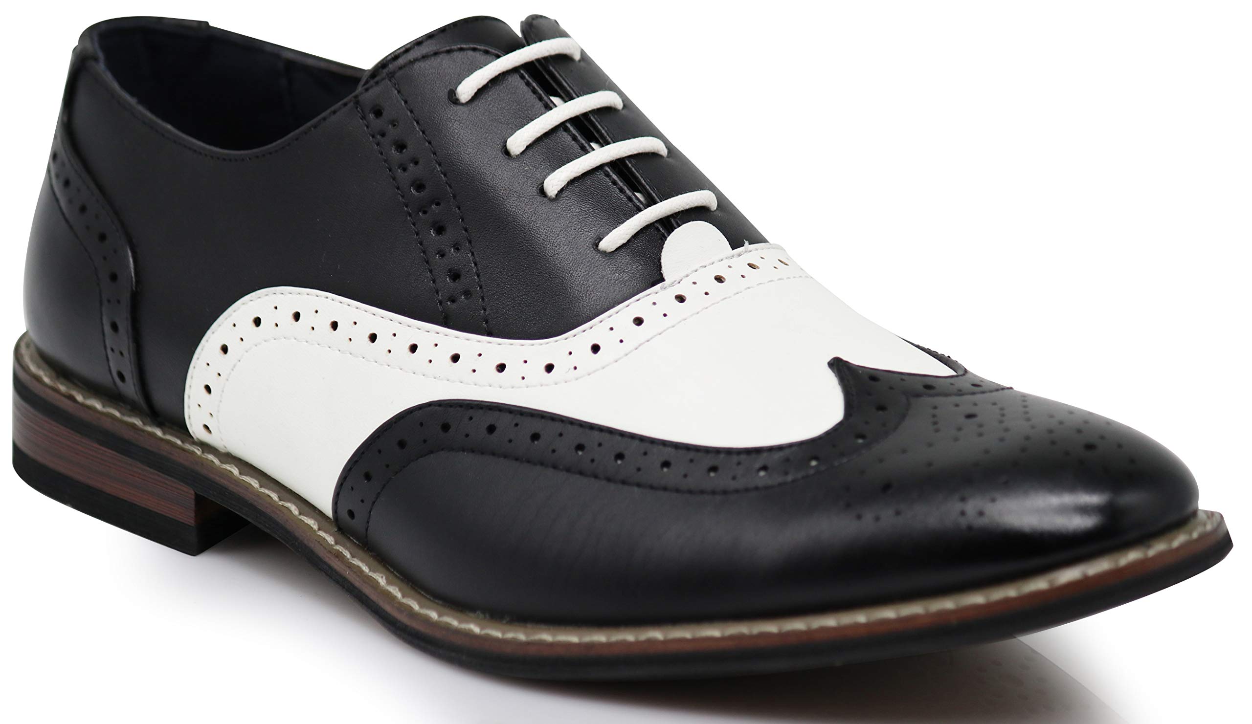 Wood8 Men's Two Tone Wingtips Oxfords Perforated Lace Up Dress Shoes (11, Black/White)