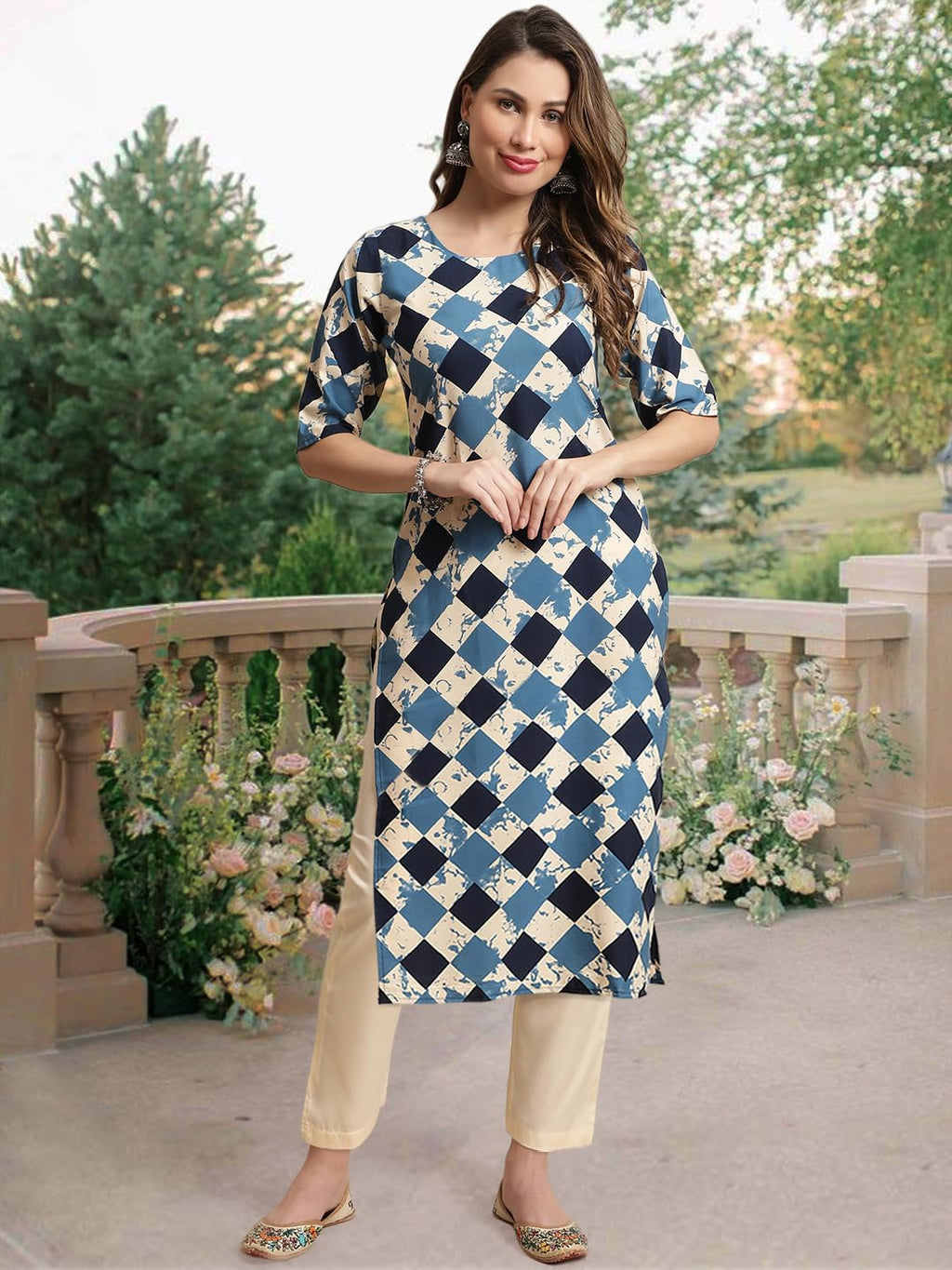 Tee Projekt Crepe Printed Kurti & Pant Set For Women Ethnic Wear Casual Wear Kurta Set