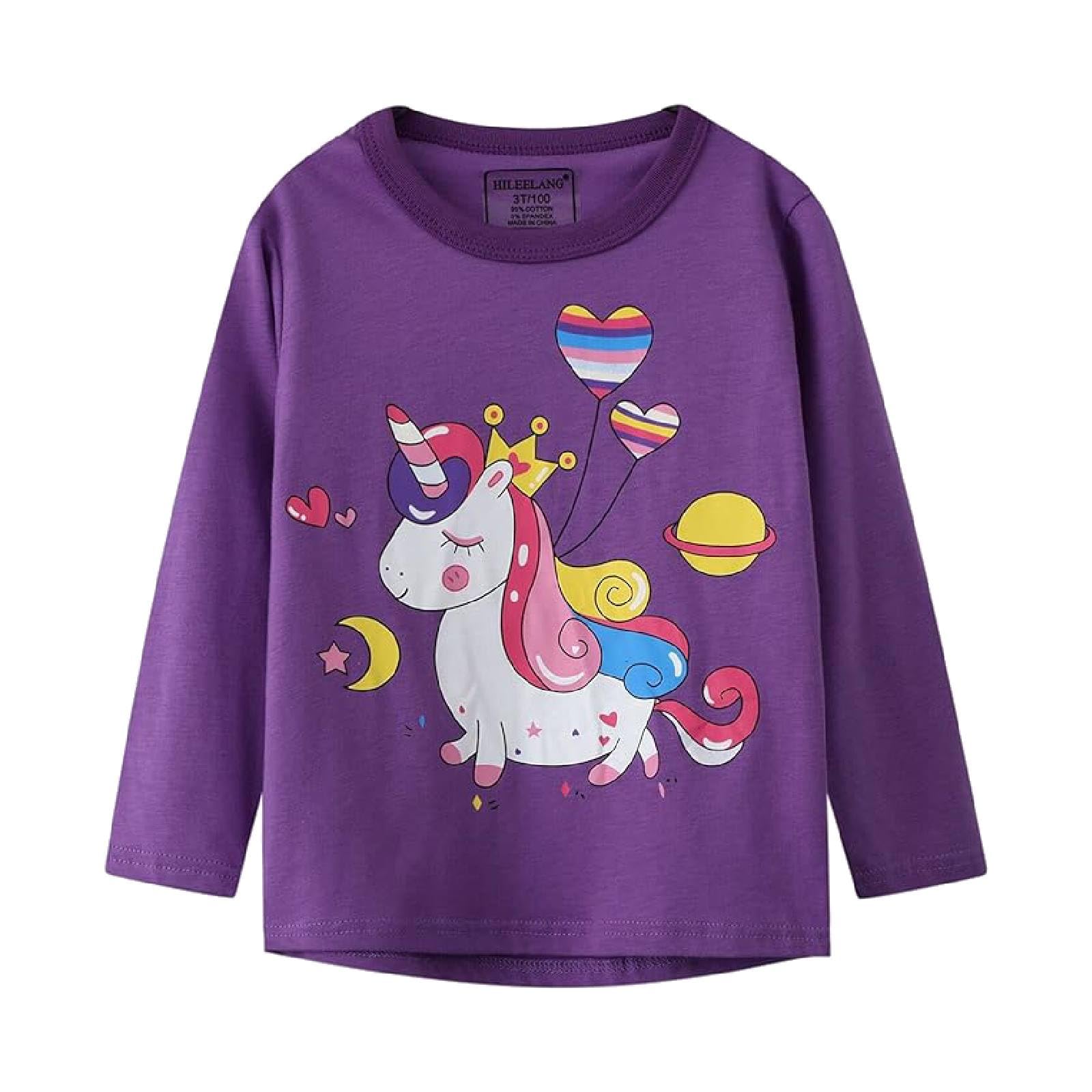 Baby Girl Long Sleeve T-Shirts Unicorn Christmas ELK Graphic Winter Cotton Casual Crewneck Tunic Tops Tee Shirts Sets 3 Pack 12M