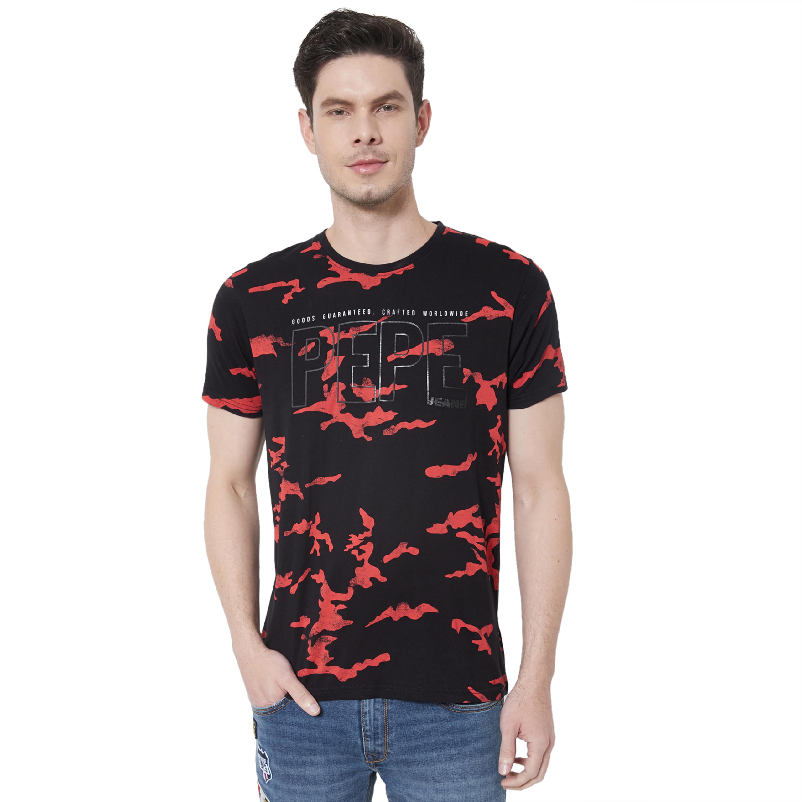 Pepe Jeans MenS Printed Fitted T-Shirt (Pm508846_Black S)