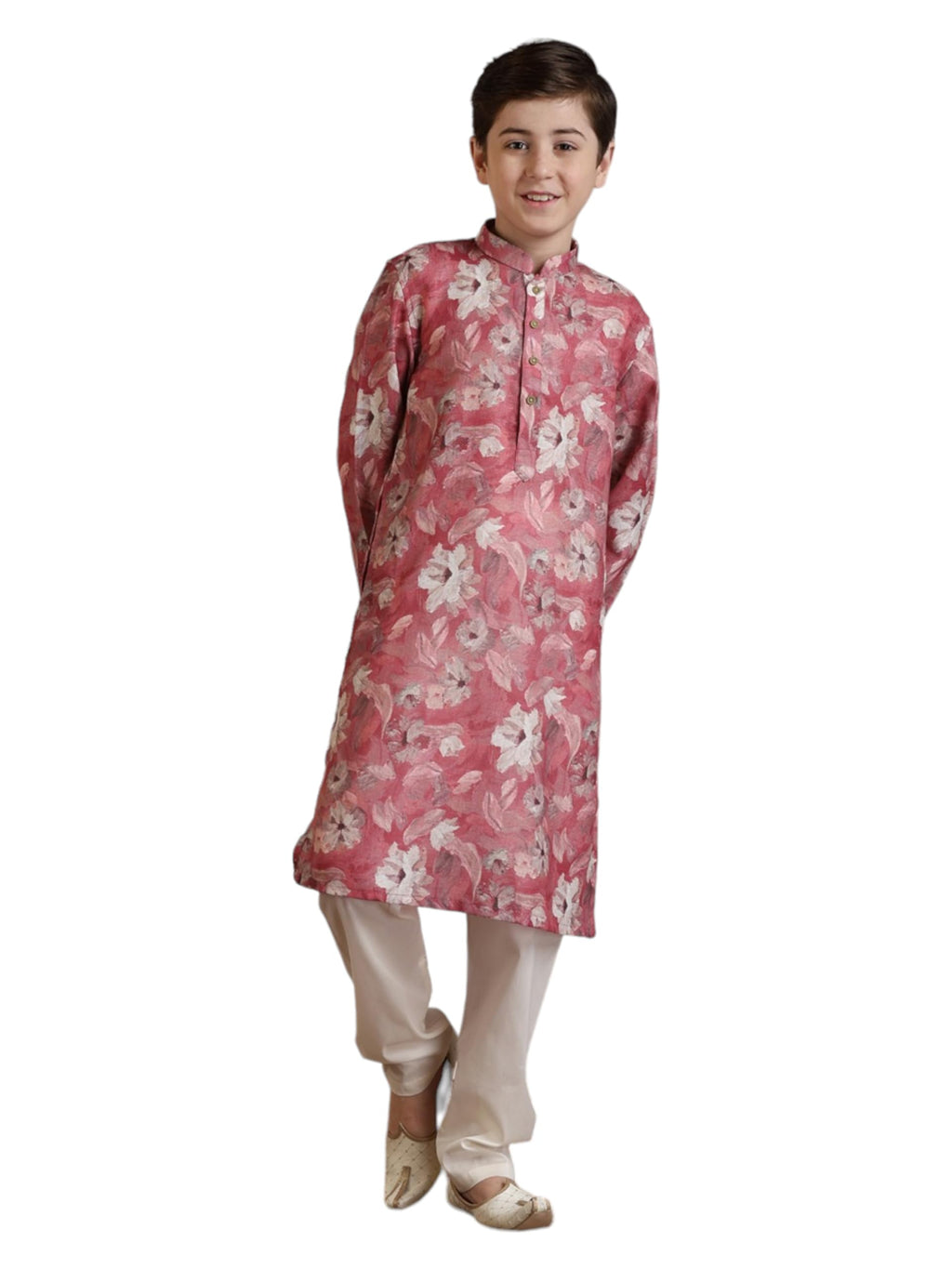 Manyavar Coral Blended Viscose Digital Print Kurta Pyjama Set for Child