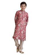 Manyavar Coral Blended Viscose Digital Print Kurta Pyjama Set for Child