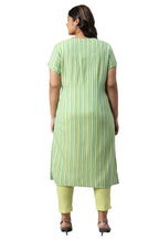Aurelia Women Cotton Straight Fit Lime Sherbet Stripes Yarn Dyed Straight Kurta
