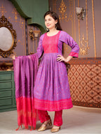 Aarika Girls Ethnic Wear Purple-Rani Colour Foil Print Rayon Kurti-8-15 Years (Kurti-Ap-802)