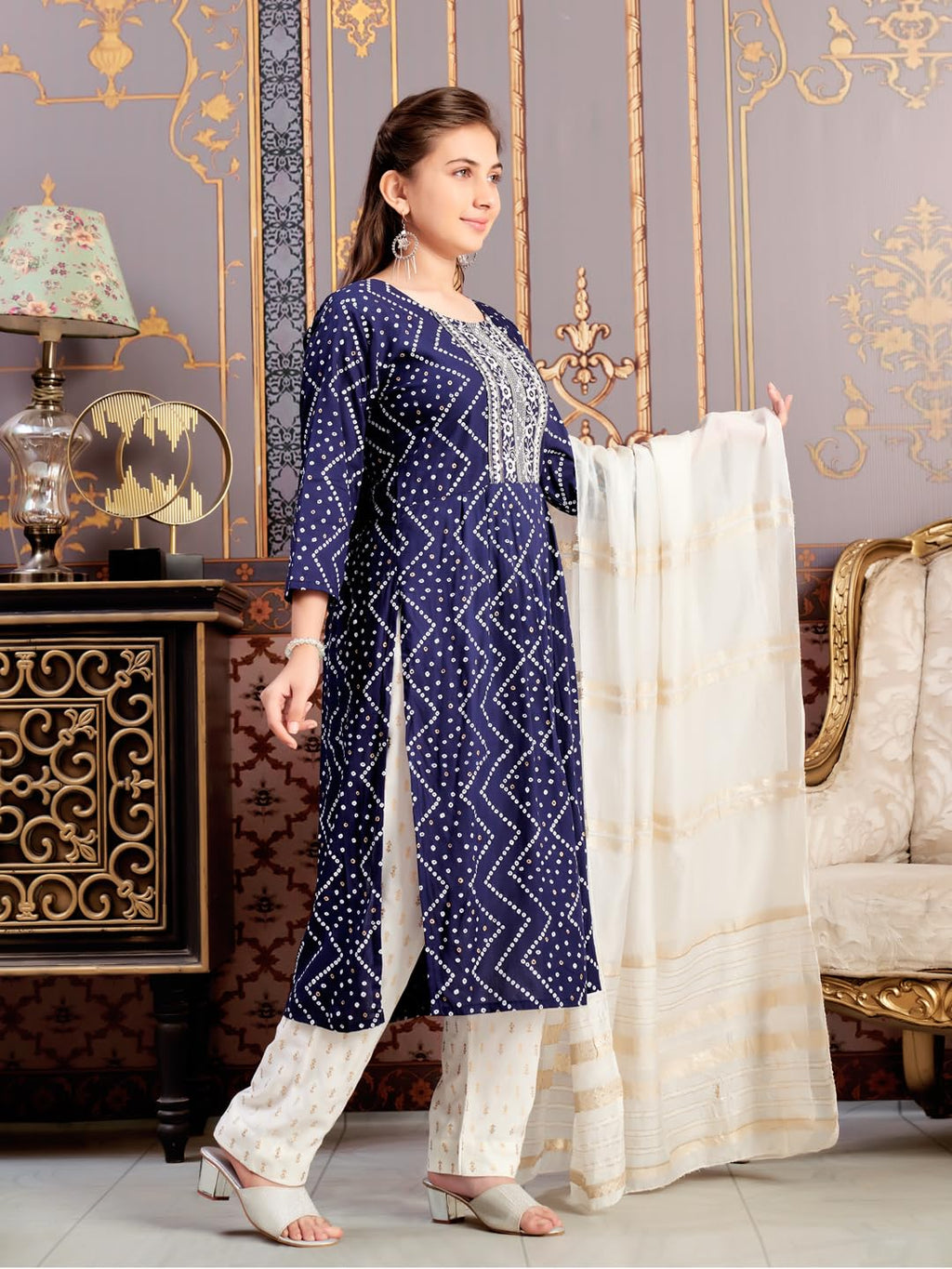 Aarika Girls Ethnic Wear Navy Blue Colour Bandhani Print Embroidey Rayon Kurti-8-15 Years (Kurti-Tr-242)