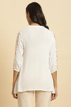 W Ecru Embroidered Rayon Tunic Top For Women