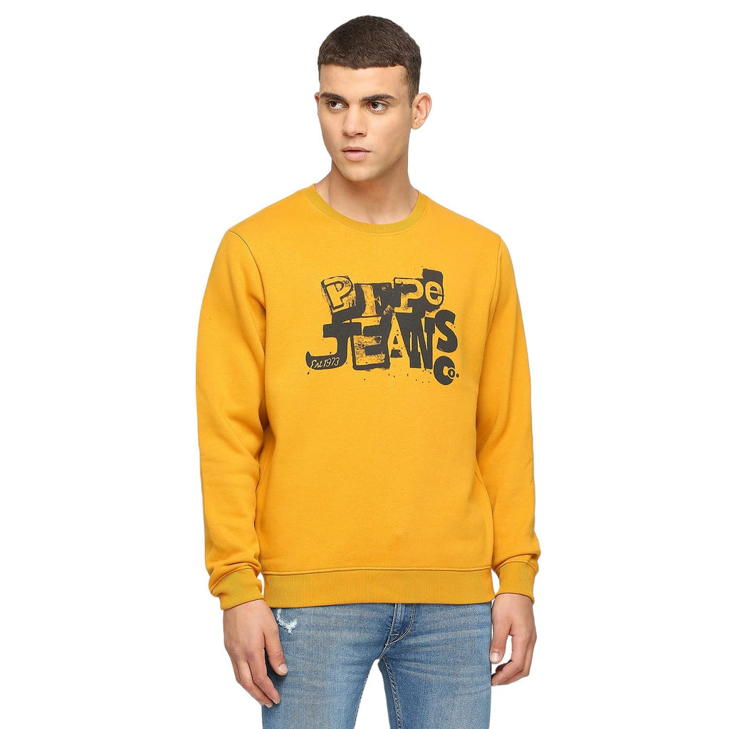 Pepe Jeans MenS Cotton Round Neck Sweatshirt (Pm582657_Rugby Yellow