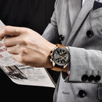 BENYAR Classic Fashion Quartz Chronograph Watch Casual Sport 30M Waterproof Leather Band Mens Watches (Brown-Black)