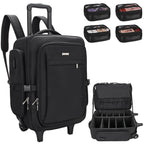 Relavel Rolling Makeup Case with 4 Clear Makeup Bags, Makeup Backpack with Adjustable Dividers,Cosmetic Train Case Storage with