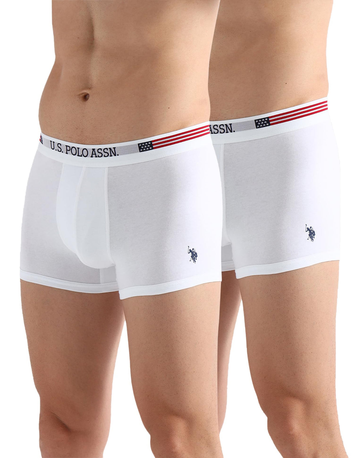 U.S. Polo Assn Mens Elasticized Waist Solid Underwear Trunks  Pack Of 2 (WhiteWhite M)