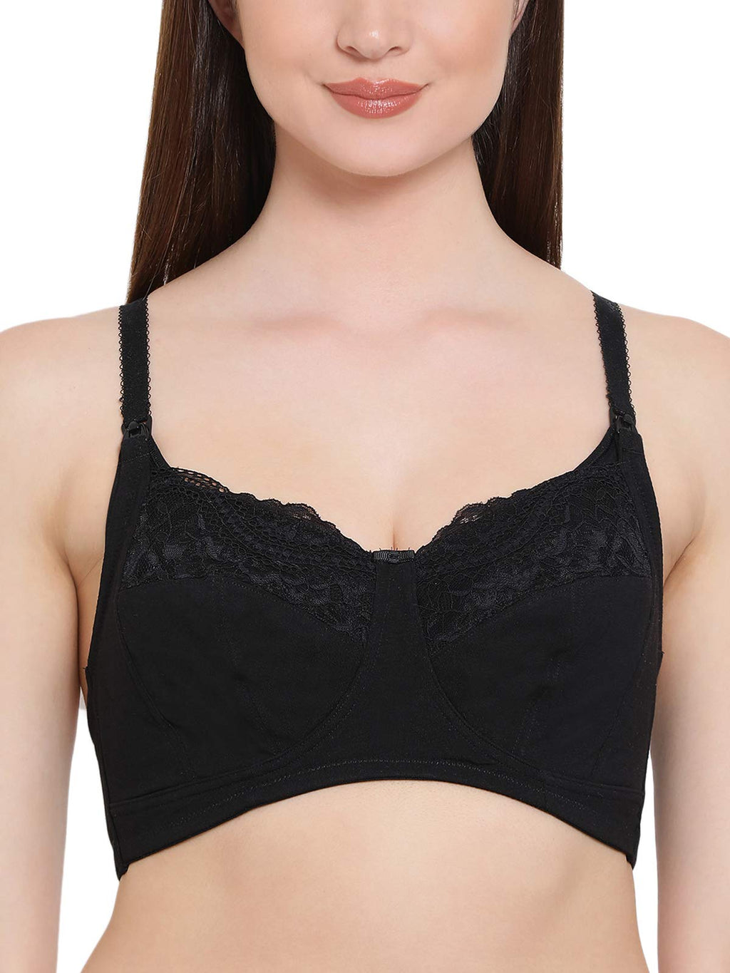Clovia Womens Cotton Non-Padded Non-Wired Full Cup Maternity/Feeding/Nursing Bra (BR1672P1334E_Black_34E)