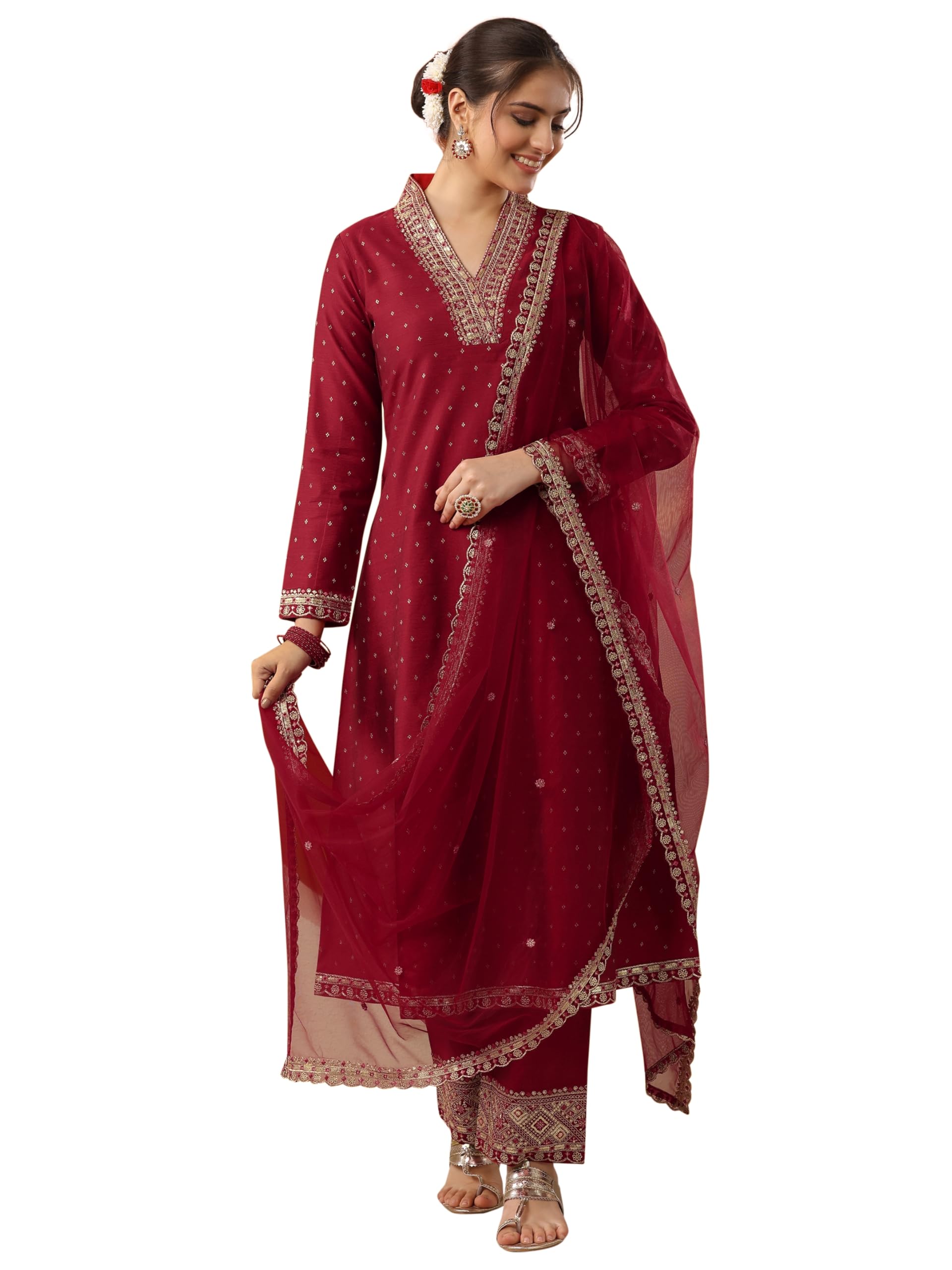 Libas Woven Design Silk blend Curved Kurta set for Women (49886XXL)