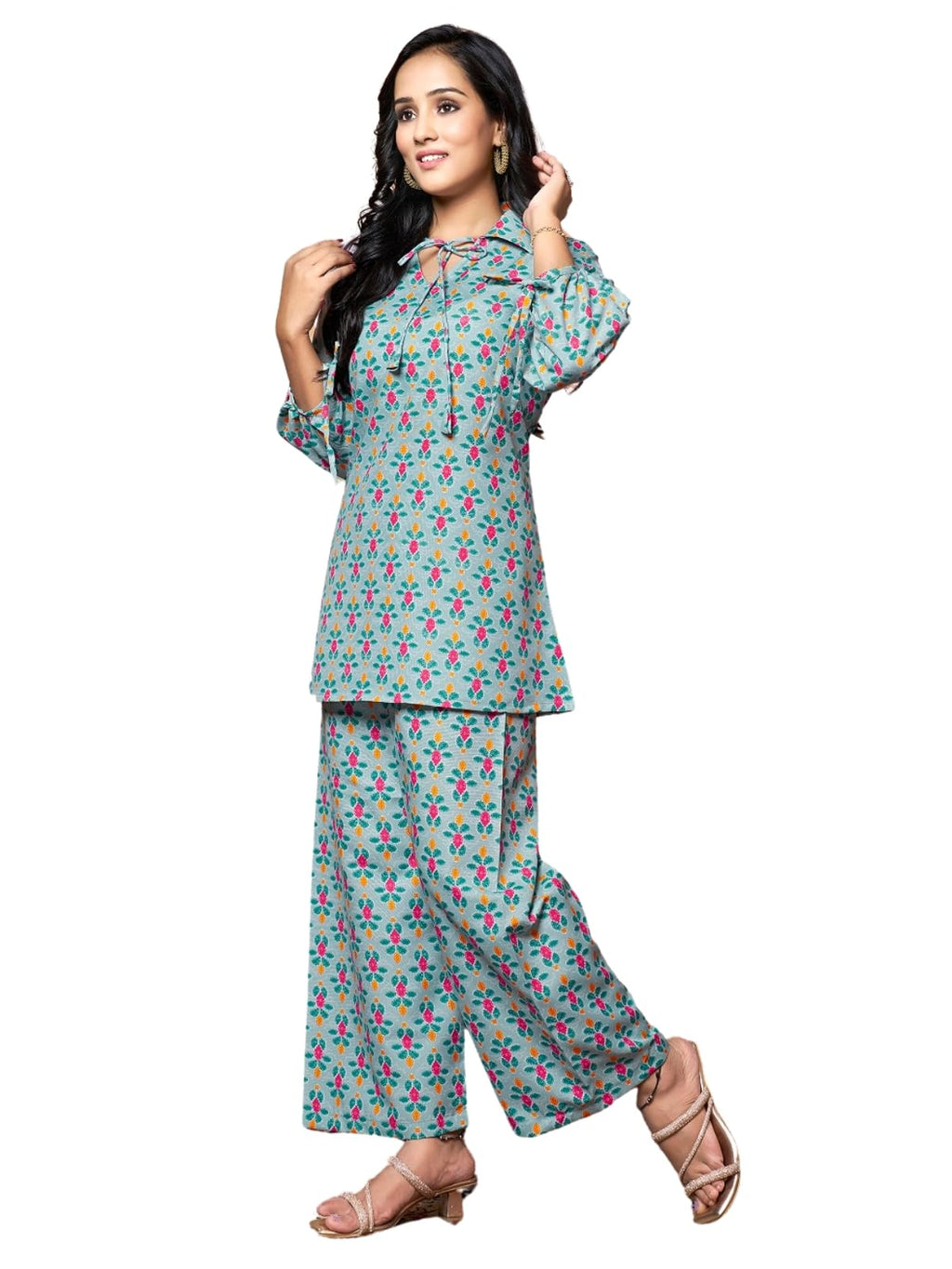 DHRUVI TRENDZ Womens Rayon Co-ord Set Regular Fit Kurta Set 1 (DT-K-W1704&TR797_Light Green_3XL)