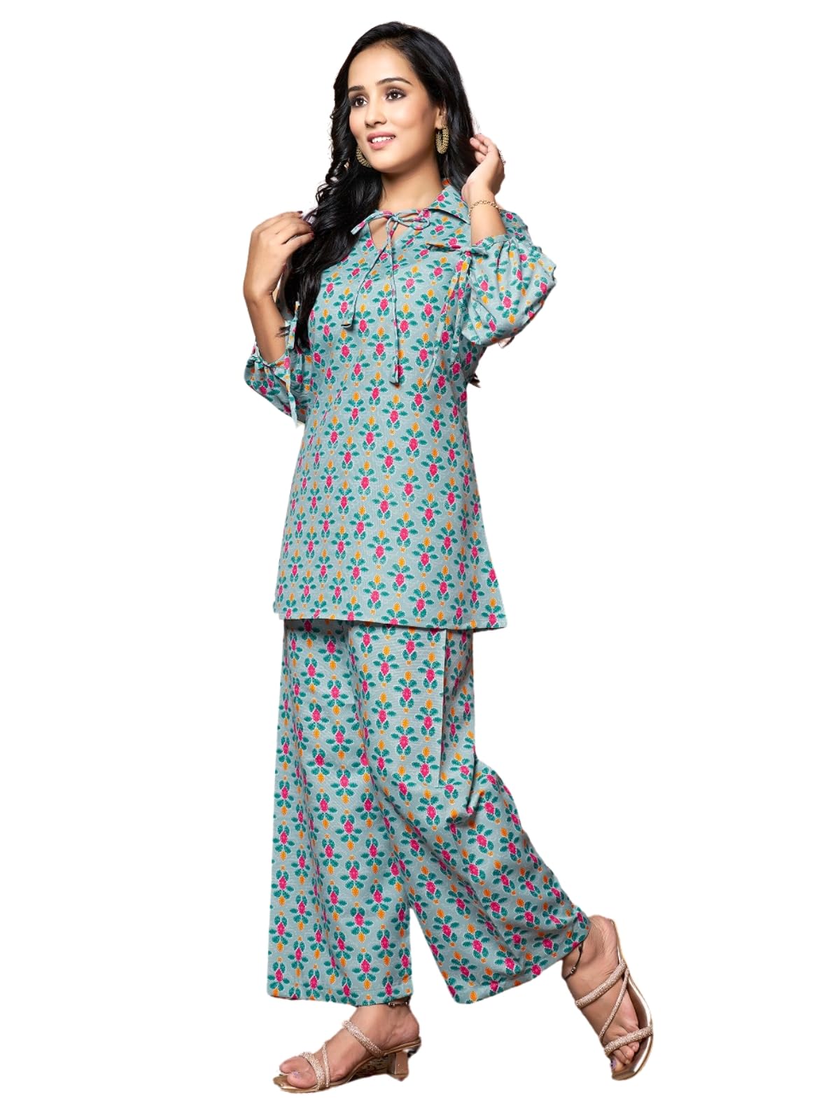 DHRUVI TRENDZ Womens Rayon Co-ord Set Regular Fit Kurta Set 1 (DT-K-W1704&TR797_Light Green_3XL)