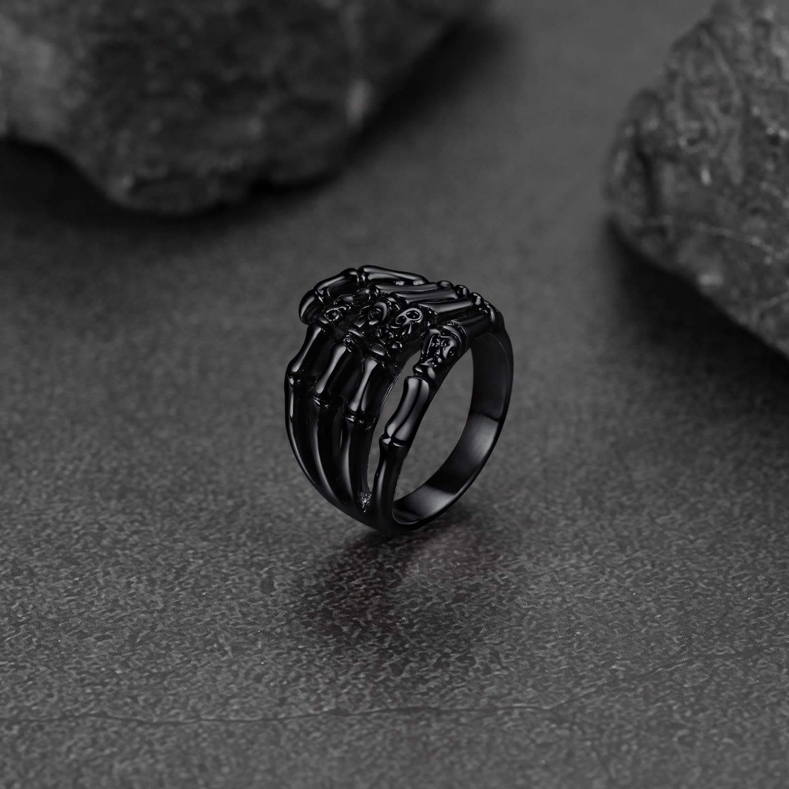 Black Skeleton Halloween Accessories Skull Rings for Male Female Punk Jewelry