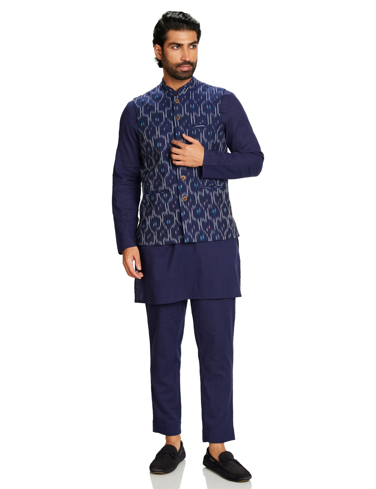 Amazon Brand  Symbol MenS Kurta Bundi Pant Set_SyA23MnaBmkp313_Blue_S