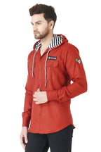 Besix MenS Red Tailored Fit Cotton Blend Shirt For Man With Hoodie - Casual Long Sleeve Shirt With Pockets - Patch Detail For S