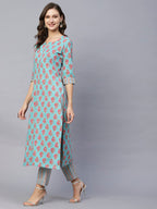 Anni Designer Women'S Cotton Blend Printed Straight Kurta With Pant (Dava Green)