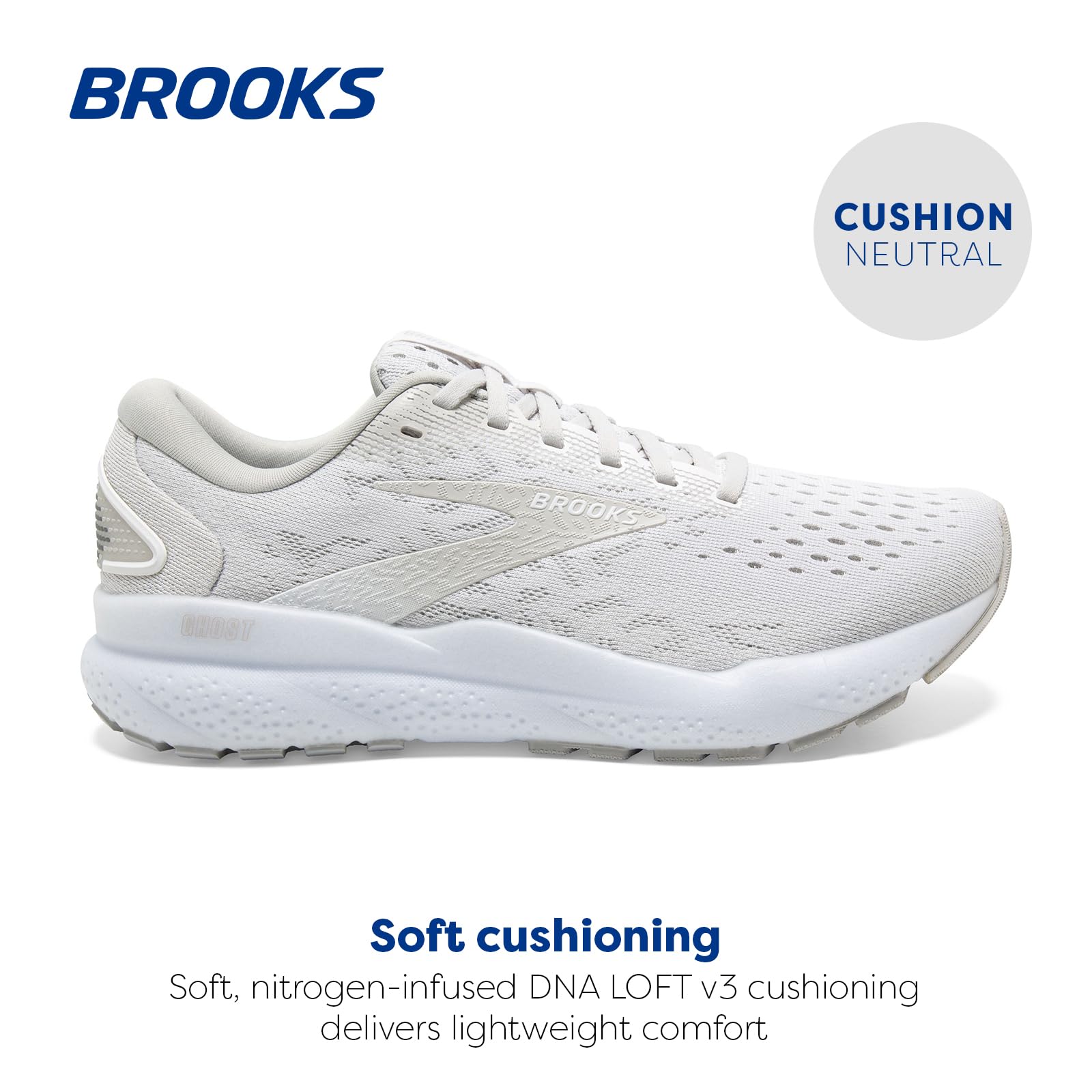 Brooks Women's, Ghost 16 Running Shoe White/White/Grey