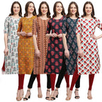 Pinkmint Printed Kurti for Womens ll Straight Kurtis for Womens ll Stylished Kurti (Pack of 6)