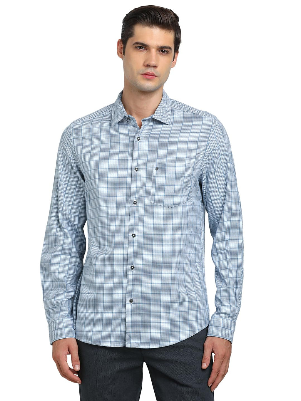 Turtle Men 100% Cotton Slim Fit Light Blue Casual Shirt
