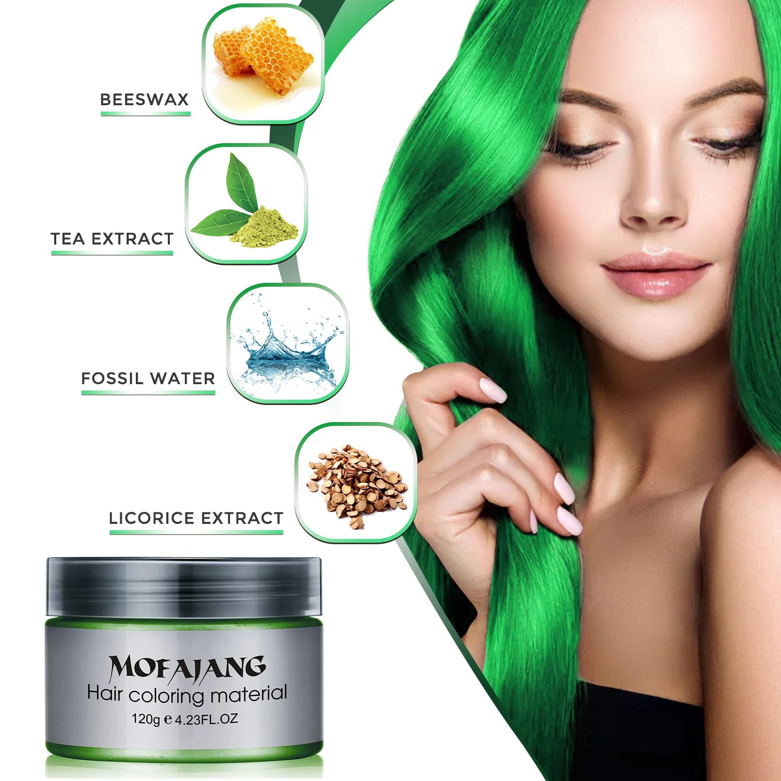 SOVONcARE green Hair Wax color, Temporary Hair Dye Wax Natural Instant Hairstyle cream for Women  Men Party, cosplay, Halloween