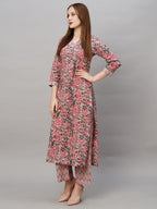 ANNI DESIGNER Womens Cotton Blend Printed Straight Kurta with Pant (Rohila Peach_XXL_Peach_XX-Large)